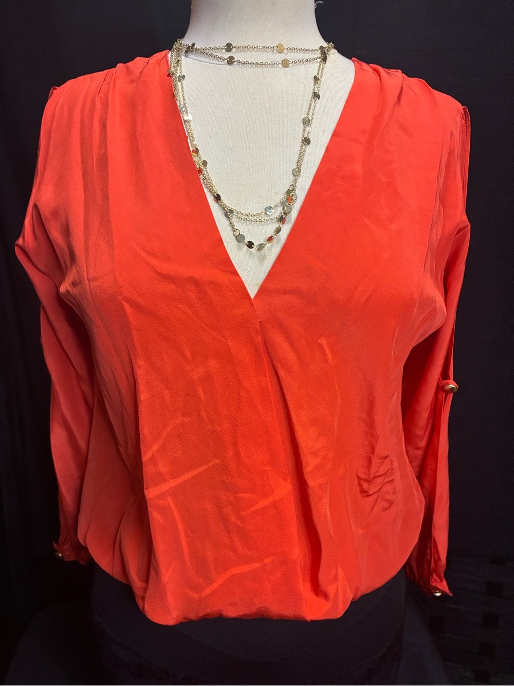Karina Grimaldi Bright Coral V-Neck Wrap-Style Blouse